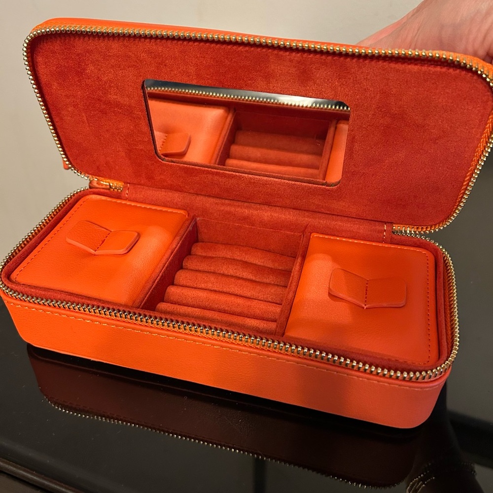Vibrant Orange Duo Travel Cosmetic Case Jewelry Organizer - Picture 4 of 5